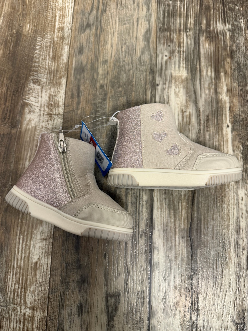 Stride Rite Little Girls Beige Suede Ankle Boots with Glitter Hearts Size 6 - Picture 12 of 16